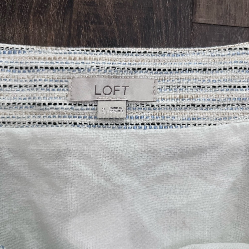 LOFT White and Light Blue Striped Top